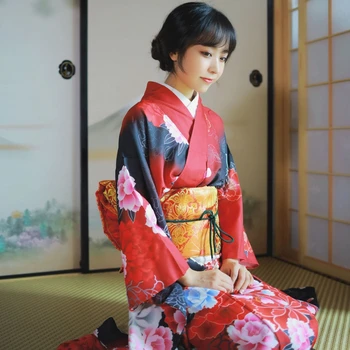 Japonês Tradicional Yukata Quimono Com Obi Vintage Das Mulheres Vestido De Noite De Gueixa Quimono Vintage Mulheres Palco Do Show Traje Cosplay