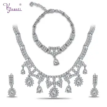 Kfvanfi elegante strass cristal branco da cor do ouro do conjunto de jóias de liga de zinco luxuoso traje de conjuntos de jóias festa de presentes de casamento