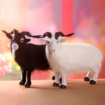um par de simulação de cabra brinquedos em polietileno & peles Peludo preto e branco ovelhas boneca de presente sobre 35x27cm 1320