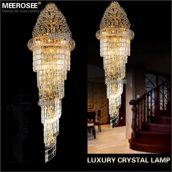 Grande Lustre de Cristal Luminária Clássico dourado cromo Hotel Cristal Lâmpada para o Átrio da Escada do Corredor Projeto 100% de Garantia
