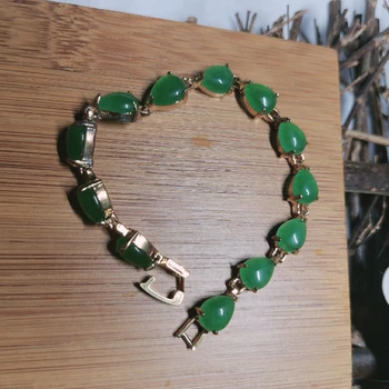 1pcs/muito natural puro cobre, dourada, verde jade incrustada bracelete feminino acessórios jóia de pedra preciosa de Cristal translúcido brilho taki