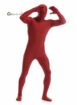 2018 Adulto de Corpo Inteiro Spandex Lycra Zentai Terno Vinho vermelho Apertado Ternos de Cor Pura Festa de Halloween Macacão Personalizar para o uso especial