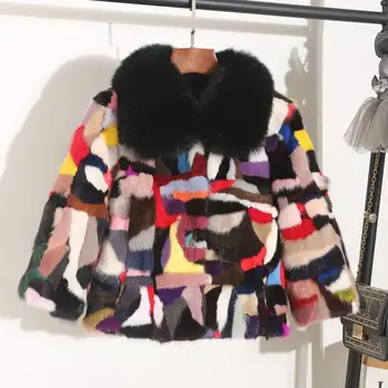Mulher natural real Genuíno mink fur casaco com gola de pele de raposa de moda multi-cor colorido casaco de inverno de qualquer tamanho personalizado