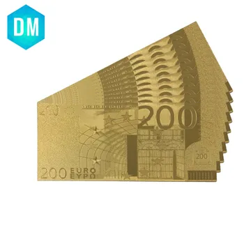 Europeia 24k Folha de Ouro Puro Ouro o Ouro das Notas de Presentes de natal de 200 Euros Nota de Dinheiro Banhado a Ouro de Dinheiro Falso para Coleções 10pcs
