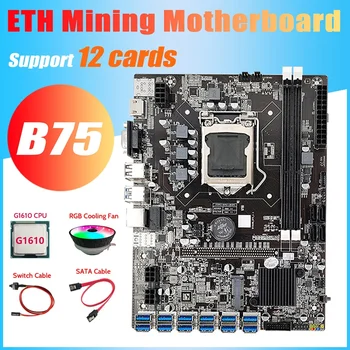 B75 ETH de Mineração placa-Mãe 12 PCIE Para USB3.0+G1610 CPU+Mudar+Cabo SATA+Cabo RGB Fã LGA1155 DDR3 B75 USB da placa-Mãe