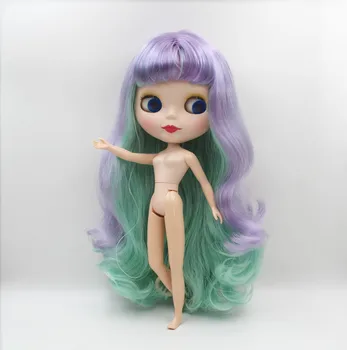 Blygirl,Blyth boneca,Roxo cor verde franja curl, corpo comum, 7 conjunta boneca, fosco rosto shell de boneca, pode mudar o corpo