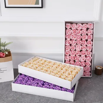 50 Cabeças Artificial Flores Rosa com Caixa de Presente Simulação de Flor de Rosa Casa de Noiva, Festa de Casamento, Festa Decoração de dia dos Namorados Presente