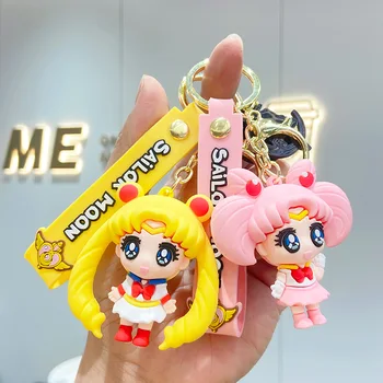 Japonesa Sailor Moon Chaveiros Kawaii Brinquedos Anime Figura Tsukino Usagi Hino Rei Chaveiro Suporte para Carro, Sacos para Acessórios Presentes