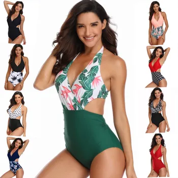 2022 Um Maiô De Peça Mulheres De Contraste De Impressão De Cores De Biquíni Sexy Summer Swimsuit