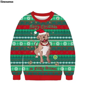 3D Engraçado Cão Impresso Natal Camisola Suéter Feio Natal Blusas Jumpers Tops Homens, Mulheres de Outono Inverno da Festa de Camisola
