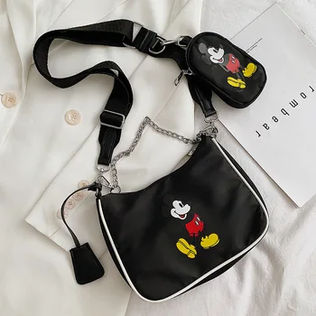 2pcs Disney menina canves mensageiro saco de moedas saco de desenho animado Mickey mulheres bolsa de ombro nova bolsa shopping bag peito bolsa bolsa