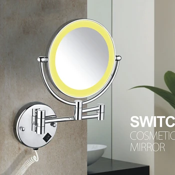 Espelho de maquilhagem Cromado Latão Dual LED de Luz Espelho Estendendo Dobrável casa de Banho Lâmpada de Parede de Ampliação 3/5/10X Espelho de Maquilhagem
