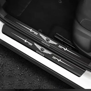 4pcs Etiqueta do carro porta de carbono, couro, Fibra de Chapa de Peitoril Para GÊNESIS g80 g70 g90 gv80 Acessórios do Carro