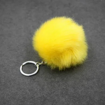 1pcs Amarelo de Lã Bola de Pelúcia Chaveiro Bola Simples Pompon Pingente Pompom Artificial Animal Chaveiros de Mulher, de Carro, Saco de Chaveiro Toy