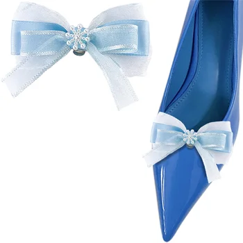 1 Par de Céu Azul Arco Clips de Sapato floco de Neve Sapato Enfeite Destacável Malha Sapato Decoração de Mulheres Sapato de Fivela para o Salto Alto DIY