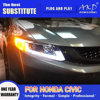AKD Lâmpada de Cabeça para Honda Civic 9 DIODO emissor de luz do Farol 2012-2015 Faróis Cívica 9.5 DRL Sinal de volta Feixe de Alta Anjo Olho da Lente do Projetor
