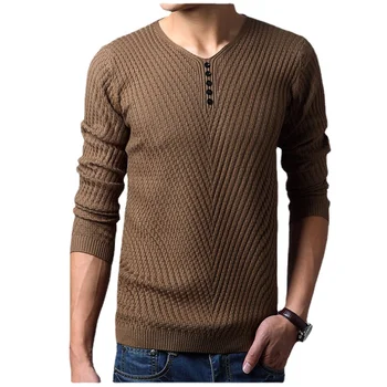 Sweater dos Homens novos do Outono Inverno Decote em V Algodão de Malha, Pulôver de Roupas de Marca Masculina Slim Malhas de Moda Casual Homens Blusas M-3XL