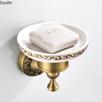 Acessórios do banheiro antigo redonda simples impressão de bronze saboneteira de sabão líquido de estilo Europeu, casa de banho prato único DyuIhr