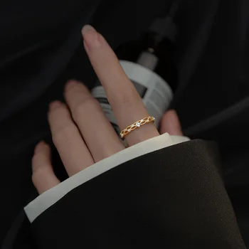 Prata 925 Esterlina, Anel Feminino Simples Oco Diamante Legal Anéis de Moda Pérola Ajustável Anéis de Dedo para as Mulheres anillos