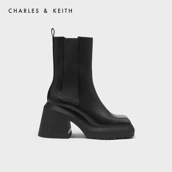 CHARLES E KEITH Chegada Nova para o Inverno 2022CK1-90580168 Vintage Chelsea boot com praça de calcanhar