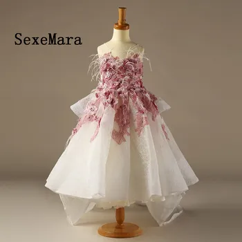 Luxo Vestidos Da Menina De Flor Apliques De Babados Pura Pescoço Pequena Princesa Concurso Vestido De Comunhão Vestido Feito -