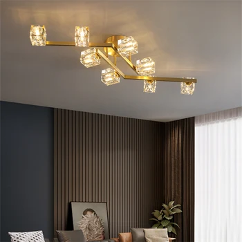 Europeu de Luxo Lustre de LED G9 Praça K9 de Cristal Abajur, Sala de Estudo Apartamento Cobre Criativo Decorativos Hanglamp