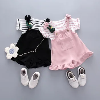 2020 crianças Novas roupas de estilo ocidental de manga curta T-shirt princesa de duas peças de verão meninas terno