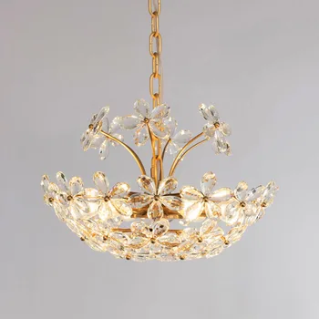 Europeu de vidro K9 lustre de cristal de luz da flor do DIODO emissor de pendurar a lâmpada de arte moderna, palácio de estilo de bronze dourado DIODO emissor de luz do candelabro