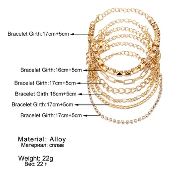 WANGAIYAO nova moda simples e versátil senhoras pulseira de ouro grosso e fino cadeia artificial de cristal high-end pulseira 6-piec