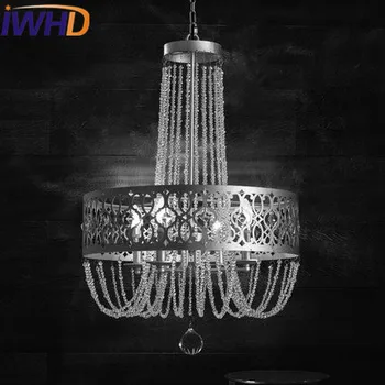 IWHD Ferro Vintage Rrtro Iluminação Industrial Luzes Pingente Estilo Americano, Sala de estar luminária de Cristal de Suspensão da Luminária