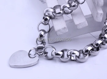 Moda das mulheres de jóias cadeia de rolo de aço inoxidável com o coração pulseira de 9mm de Largura 8