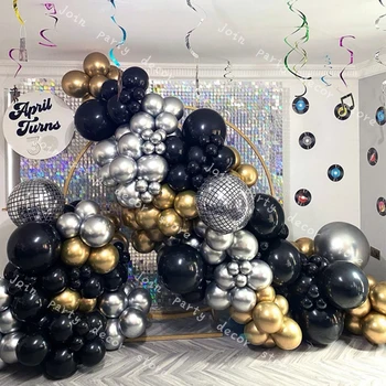 Globos de Casamento chá de Bebê Festa de Aniversário de Látex Preto Prata Chrome DIY Balões Garland Arco Kit 4D Discoteca Hélio Decorações