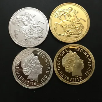 2 pcs são Jorge mata o dragão moedas Elizabeth II emblema do banhado a prata e banhado a ouro de 40 mm lembrança decoração moeda
