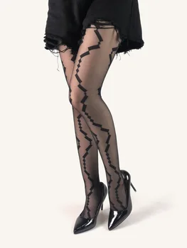 Moda, Personalidade, Estilo de Pixel Mulher Negra de meia-Calça T-Calça Fina Transparente Geométricas Jacquard Lolita Beleza de meia-Calça de Nylon