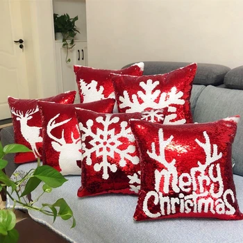 DIY de Natal Lantejoulas Capa de Almofada Mágico Vermelho e Branco Sofá Almofadas Caso de Alteração Reversível Casa Fronha Decorativo