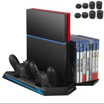 PS4 Suporte Vertical Ventoinha de Resfriamento Dupla Estação de Carregamento com 14 Jogo de Slot de Armazenamento de Disco de 3 Portas do HUB Para PlayStation 4 V1 Vitrine