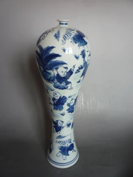 Raras Qianlong (1711-1799)Qinghua porcelainChildren jogar gráfico vaso, melhor coleção& adorno, frete Grátis