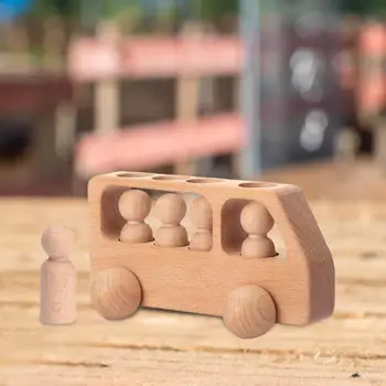 Madeira de Carro Playset de ensino Aprendizagem de Brinquedo com 4 Pessoas de Figuras para Crianças, Presente de Aniversário