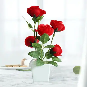 1 Conjunto Artificial Vaso de Plantas Ornamentais Encantador de Plástico de Fácil Manutenção Simulação de Flor de Rosa para Varanda Decorações