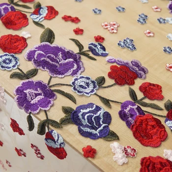 LASUI 3 metros NOVO Requintado Multicolor flor de rosa bordado laço de tecido de malha DIY vestido de saia de Vestuário, decoração X0703