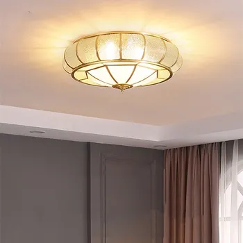 Estilo europeu cobre led lâmpada de teto sala de estar, quarto de estudo de corredor para corredor de estilo Chinês, teto de vidro da lâmpada