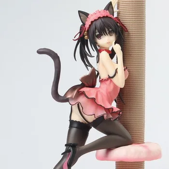 24CM de Anime Kawaii DATA de VIVER Figura Tokisaki Kurumi Sexy Cat Girl bidimensional menina cor-de-Rosa Modelo em Pé Brinquedos Coleção Boneca