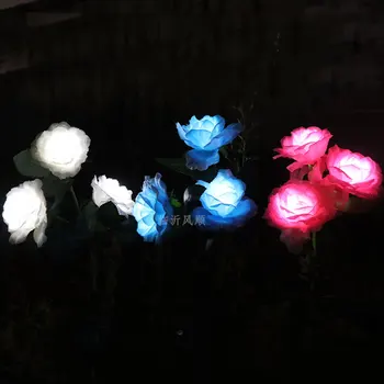 Solar Rosa Lâmpada Amazon Quente da Venda de Flores Artificiais Lâmpada LED Exterior Gramado Arranjo de Flor Decorativa Lâmpada