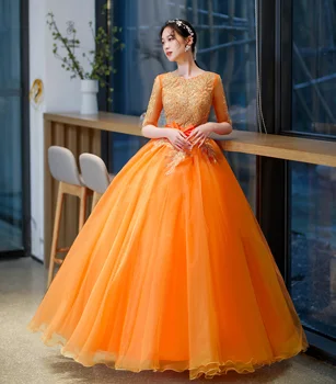laranja bowknot carnaval de veneza vestido país das maravilhas medieval vestido de Renascença vestido de rainha Victoria Belle da Bola