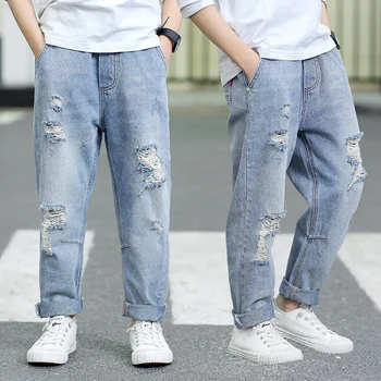 Calças de Brim de crianças Adolescentes 2021 Novo Clássico Calça comprida Moda Buraco de Jeans, Calças de Criança Casual calças de Brim para Meninos Vestuário de 16 Anos