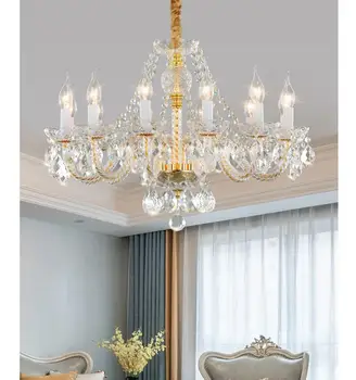 Moderno Lustres de Cristal Dourado Claro LED Pingente pendurado lâmpada Para a Sala de lustres de sala de Lustre de cristal luminárias