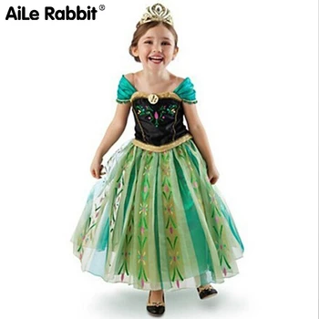 Princesa Vestido de Verde Cosplay Anna e Elsa de Manga Curta Vestido de Festa infantil Boutique de Roupas de Vestuário K1