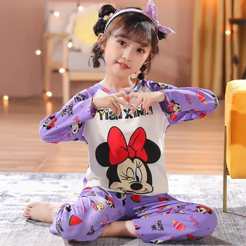 Mickey de Disney do Rato de desenho infantil de Crianças de Pijama Conjunto de roupa de dormir Meninos Princesa Bonito Pijama para Meninas Adolescentes em torno do Pescoço de Pijamas