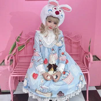 Princesa tea party sweet lolita vestido de renda vintage bowknot bonito impressão vestido vitoriano kawaii girl gothic lolita loli cos