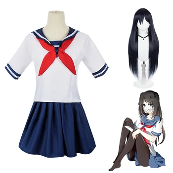Anime Yandere Simulador de Ayano Aishi Trajes Cosplay Peruca de Mulher Menina da Escola JK Uniforme de Marinheiro, Saia, Vestidos Estudante de Classe Roupas